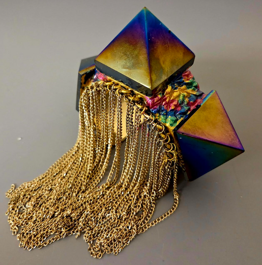 Rainbow Titanium Pyramid Statement Cuff - Chain Fringe