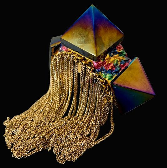 Rainbow Pyramids Bold Statement Cuff - Avant Garde Chain Fringe