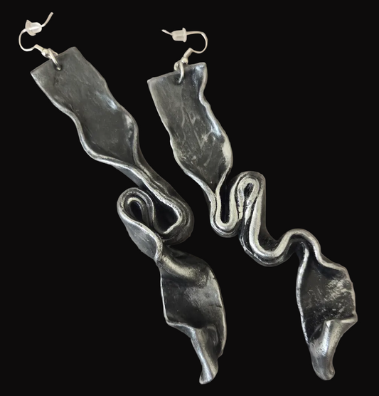 Hand Sculpted Aged Silver Shoulder Duster Pierced Earrings - Edgy Luxe