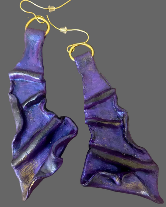 Metallic Purple Hand Sculpted & Draped Shoulder Duster Earrings