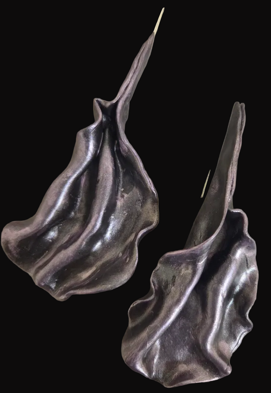 Metallic Plum Art Nouveau Sculpted Sensuous Pierced Earrings - Edgy