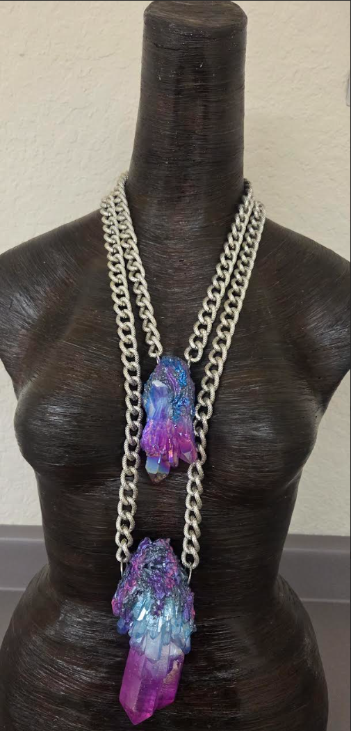 Aura Quartz Gemstone Pendant Set with Bold Textured Chains - Unisex