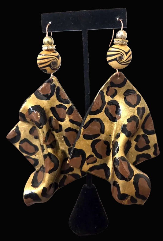 Hand Sculpted Oversized Geometric Leopard Statement Pierced Earrings
