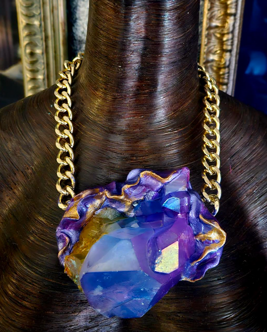 Purple Aura Quartz Statement Pendant - Rocker Chic