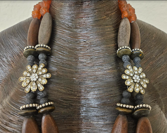 Earth Tone Brown Black and Beige Beaded Chest Piece for Unisex Co