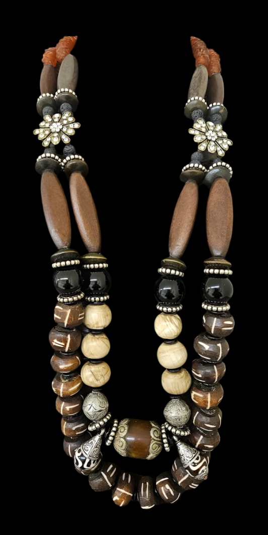 Earth Tone Brown Black & Beige Beaded Chest Piece - Androgynous Style