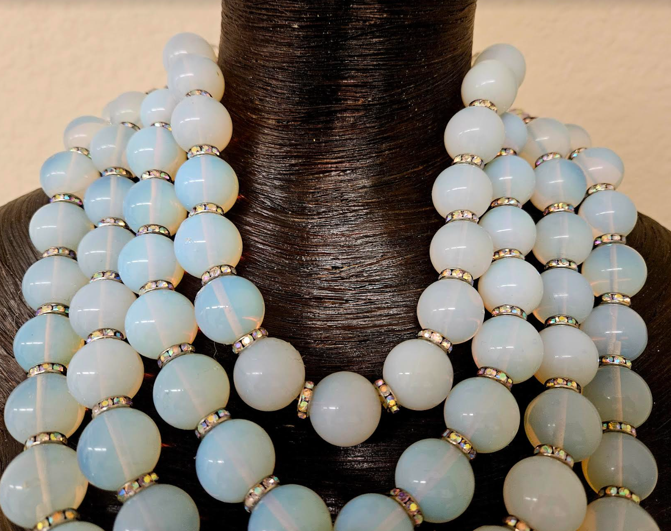 Opalescent Multi Strand Luxury Necklace & Rhinestone Gemstone Pendant