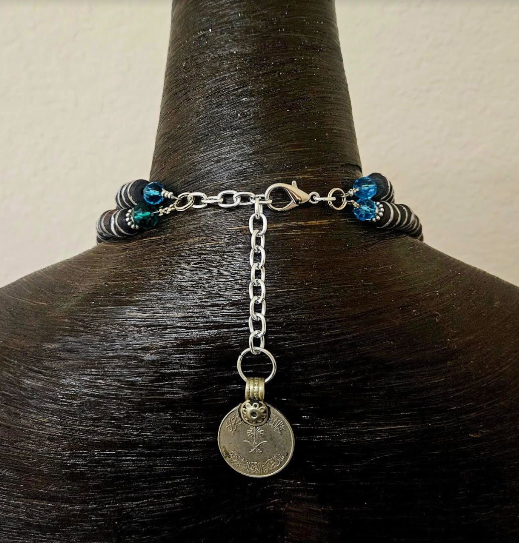 Exotic High-End Zebu Bone Tribal Statement Necklace With Kuchi Coins