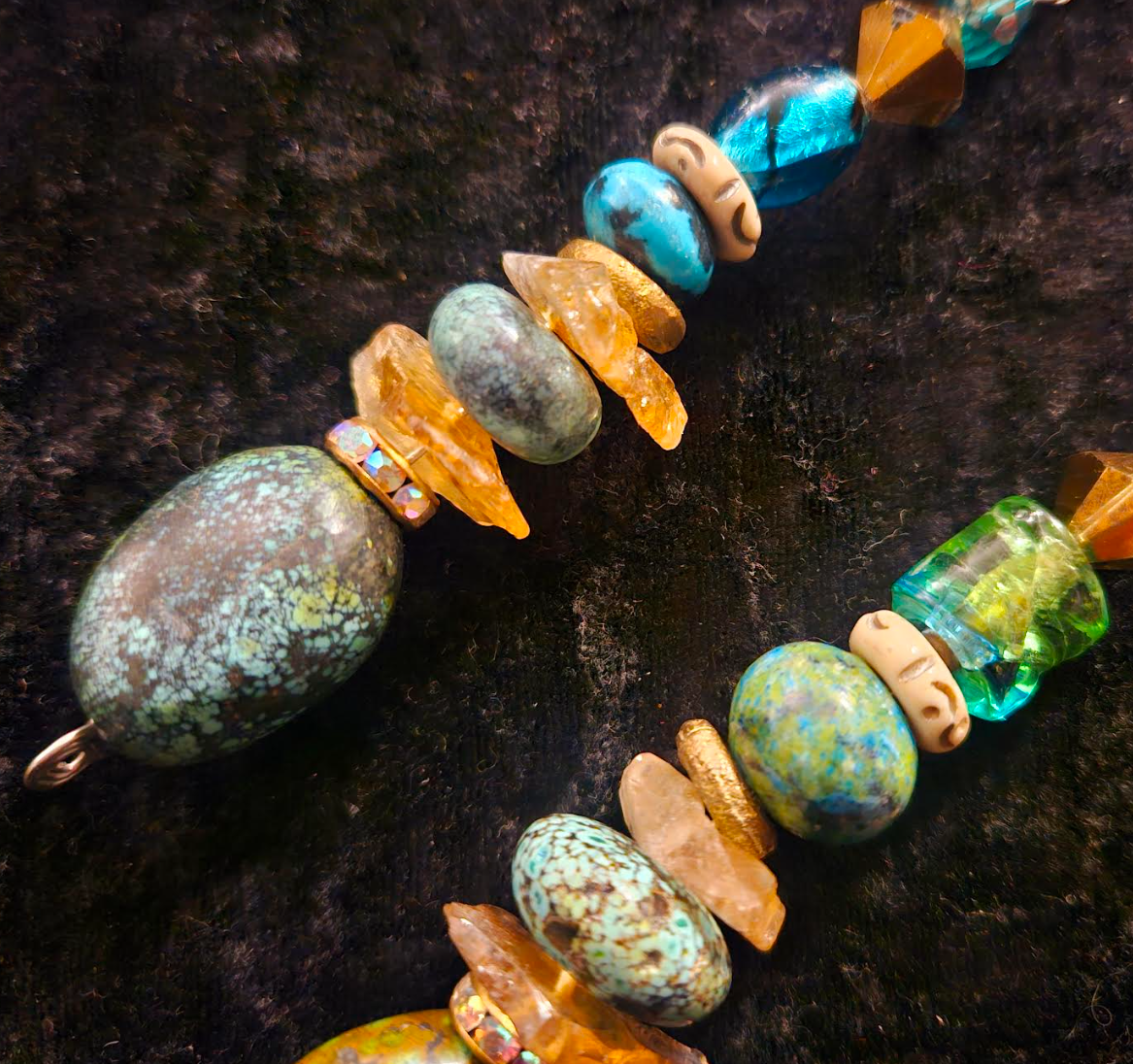 Hubei Turquoise and Gemstone Long Drop Pierced Statement Earrings Bl