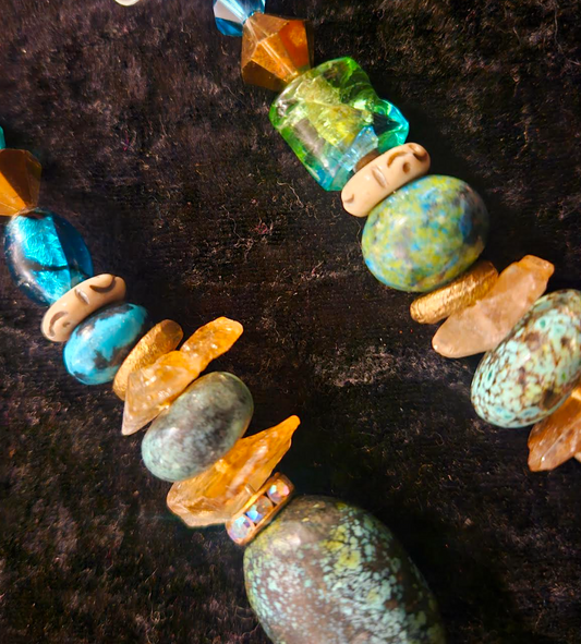 Hubei Turquoise and Gemstone Long Drop Pierced Statement Earrings Bl