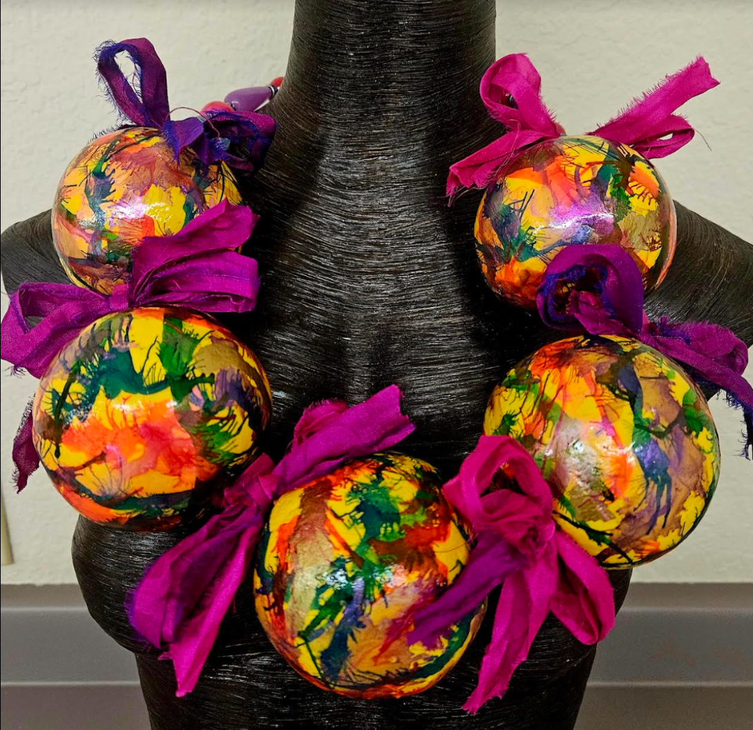 Bold Colorful Beaded Long Drop Pierced Statement Earrings with Sari Si