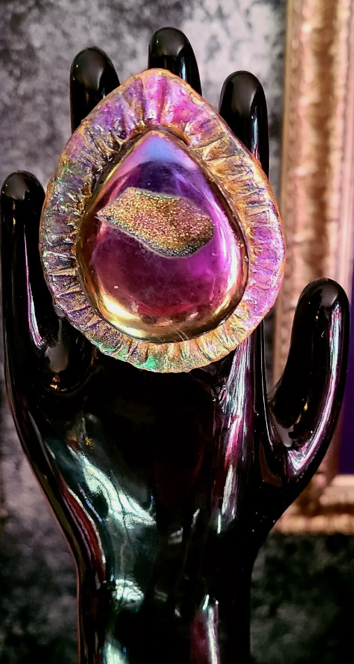 Oversized Titanium Druzy Teardrop Flashy Statement Ring - Adjusts