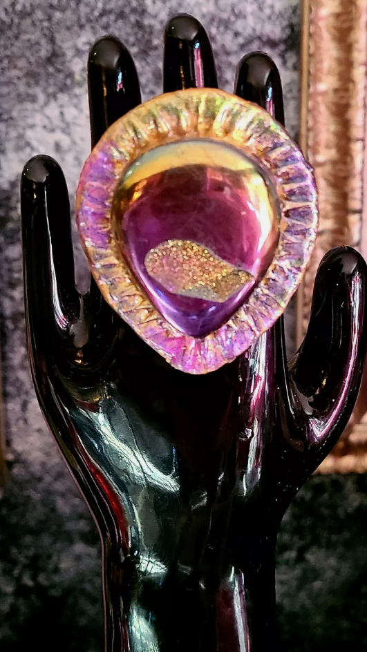 Oversized Titanium Druzy Teardrop Flashy Statement Ring - Adjusts