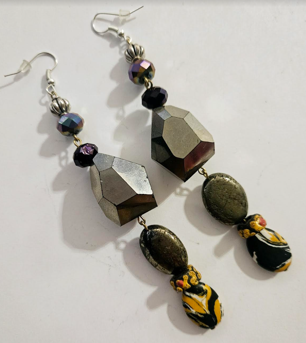 Mixed Media Glass Gemstone & Crystal Shoulder Dusters Pewter Colo