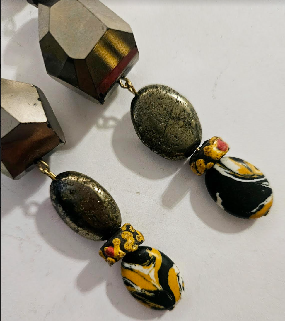 Mixed Media Glass Gemstone & Crystal Shoulder Dusters Pewter Colo