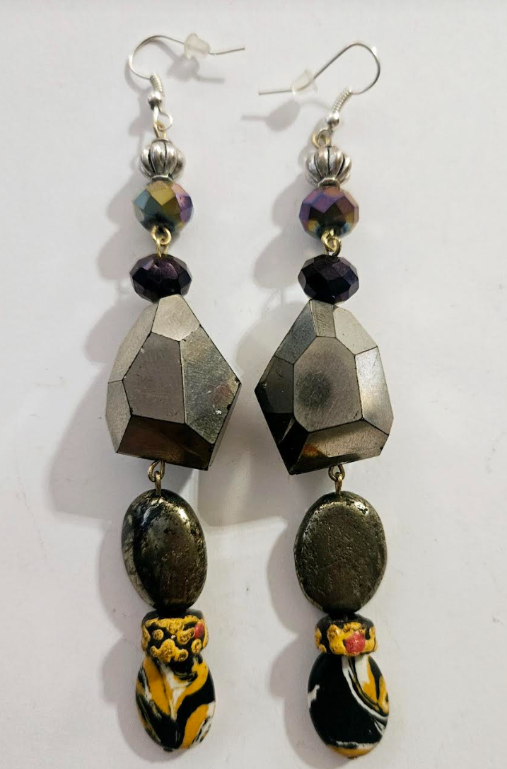 Mixed Media Glass Gemstone & Crystal Shoulder Dusters Pewter Colo