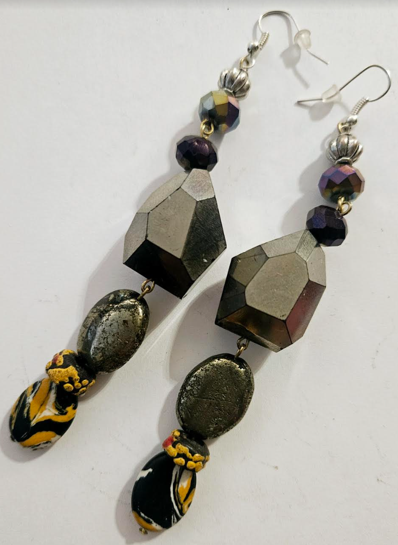 Mixed Media Glass Gemstone & Crystal Shoulder Dusters Pewter Colo