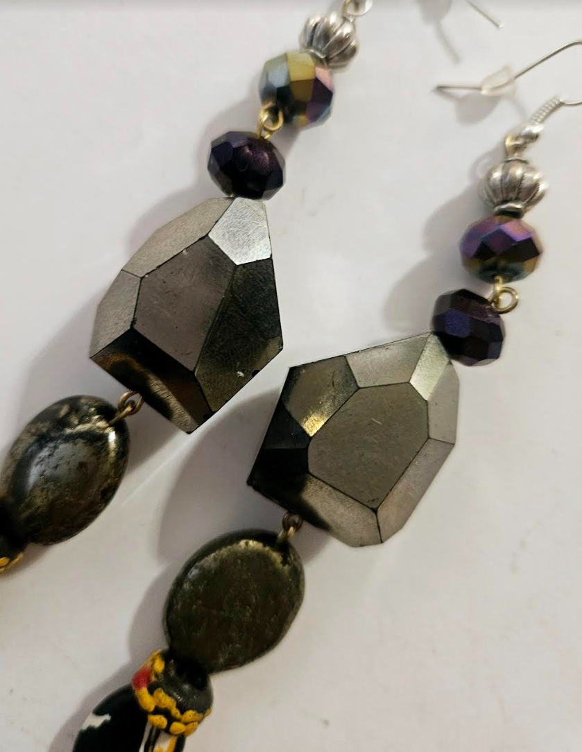 Mixed Media Glass Gemstone & Crystal Shoulder Dusters Pewter Colo