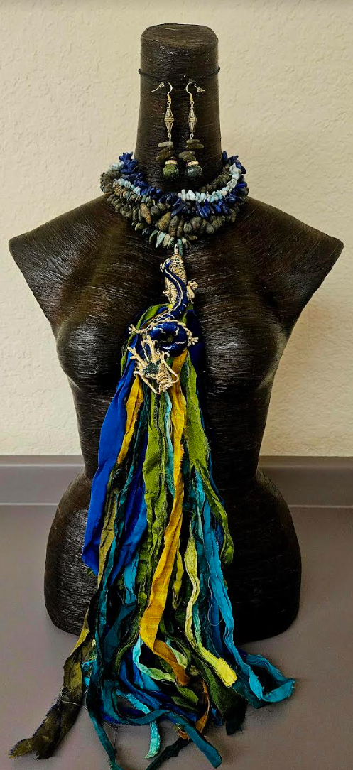 Enamel & Rhinestone Dragon Sari Silk and Gemstone Chest Piece Hom