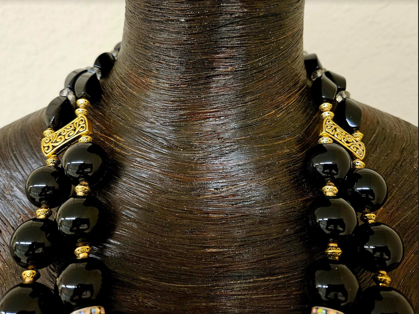 Black Onyx Leopard & Tibetan Brass Repousse Beaded Chest Piece
