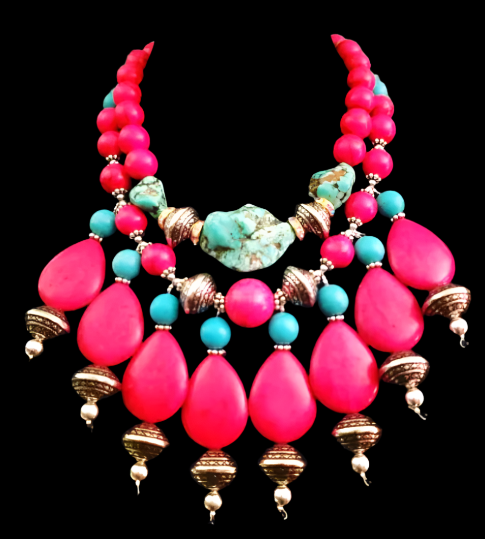 Red Teardrop Dangle Southwestern Style Luxury Necklace Set Red Blue