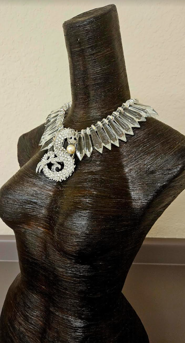 Rhinestone Dragon and Clear Crystal Statement Luxury Necklace Avant
