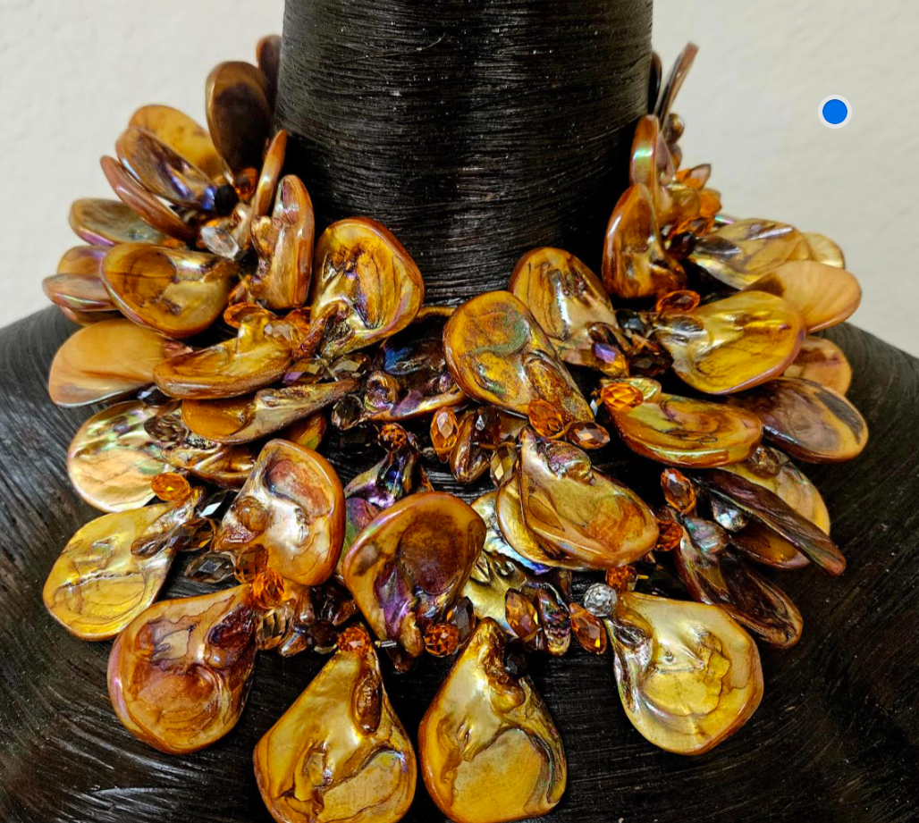 Bronze Abalone & Faux Pearl Hoop Pierced Statement Earrings Ear Cand