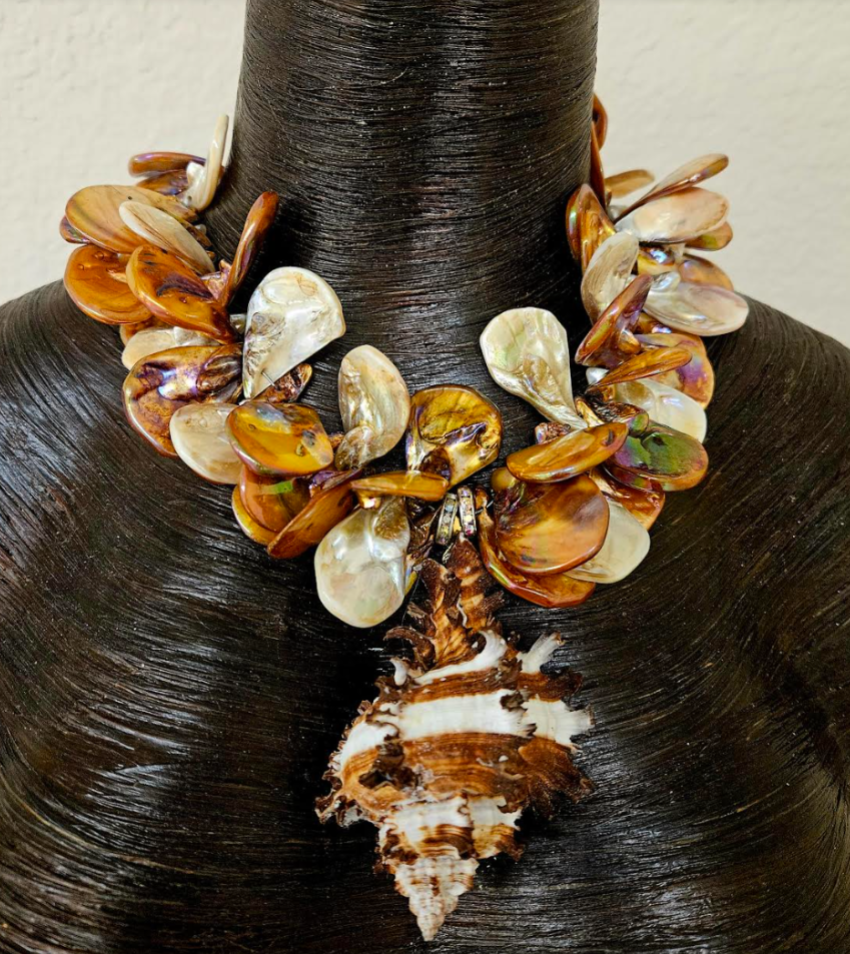 Bronze Abalone & Faux Pearl Hoop Pierced Statement Earrings Ear Cand