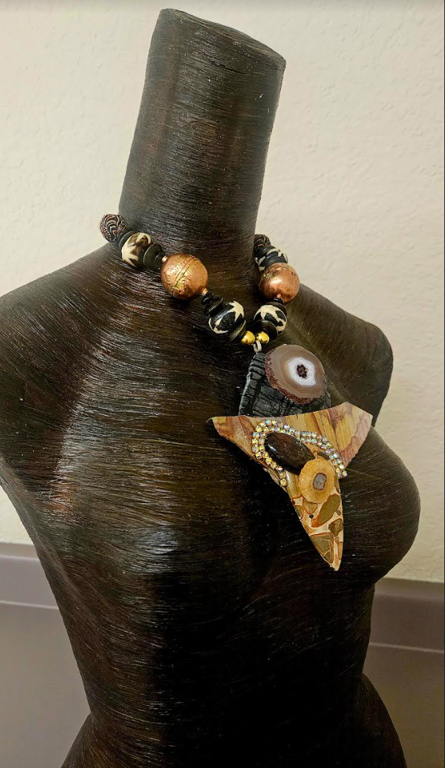 African Inspired Earth Tone Beaded Luxury Necklace with Mixed Gemstone