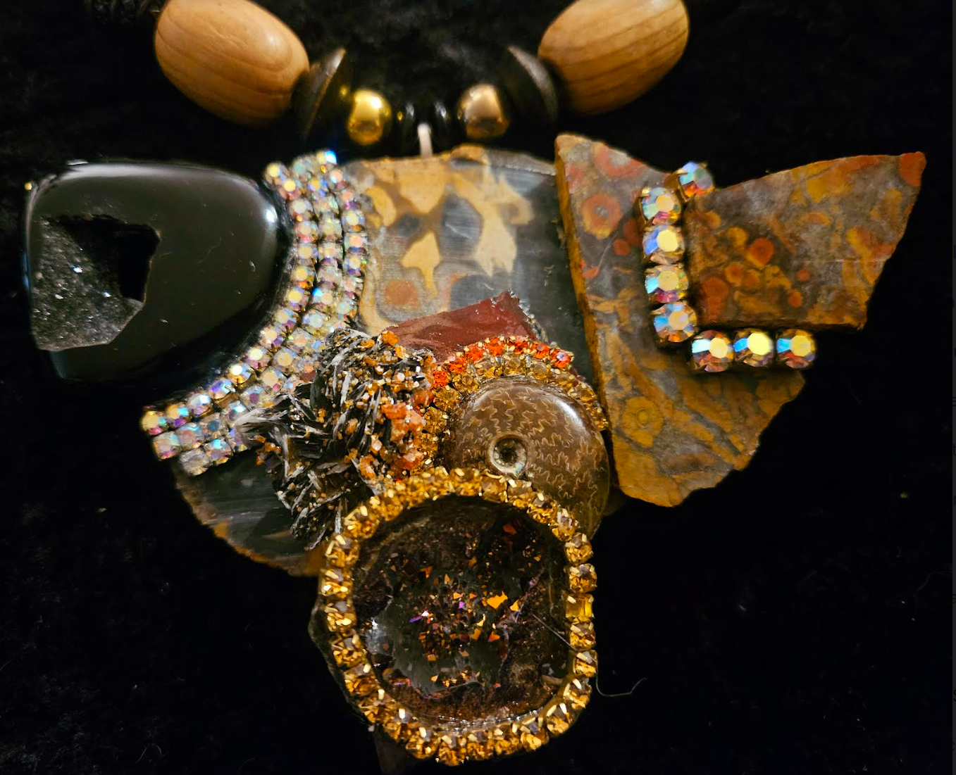 Earthy Mixed Gemstone Jasper Slab Chest Piece Rustic Autumn Bead