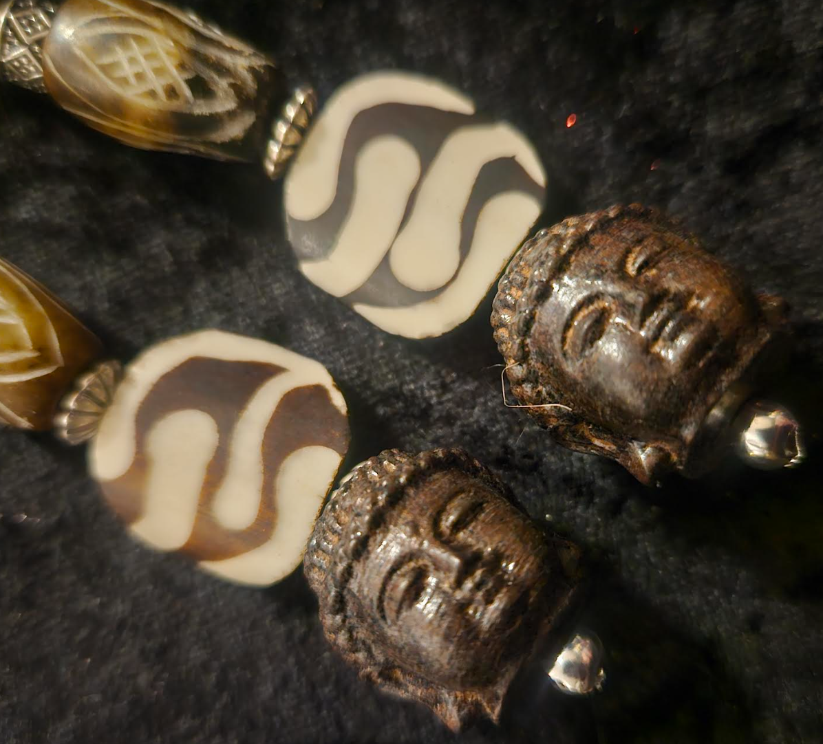 Brown and Cream Tribal Beaded Buddha Shoulder Dusters African Tib