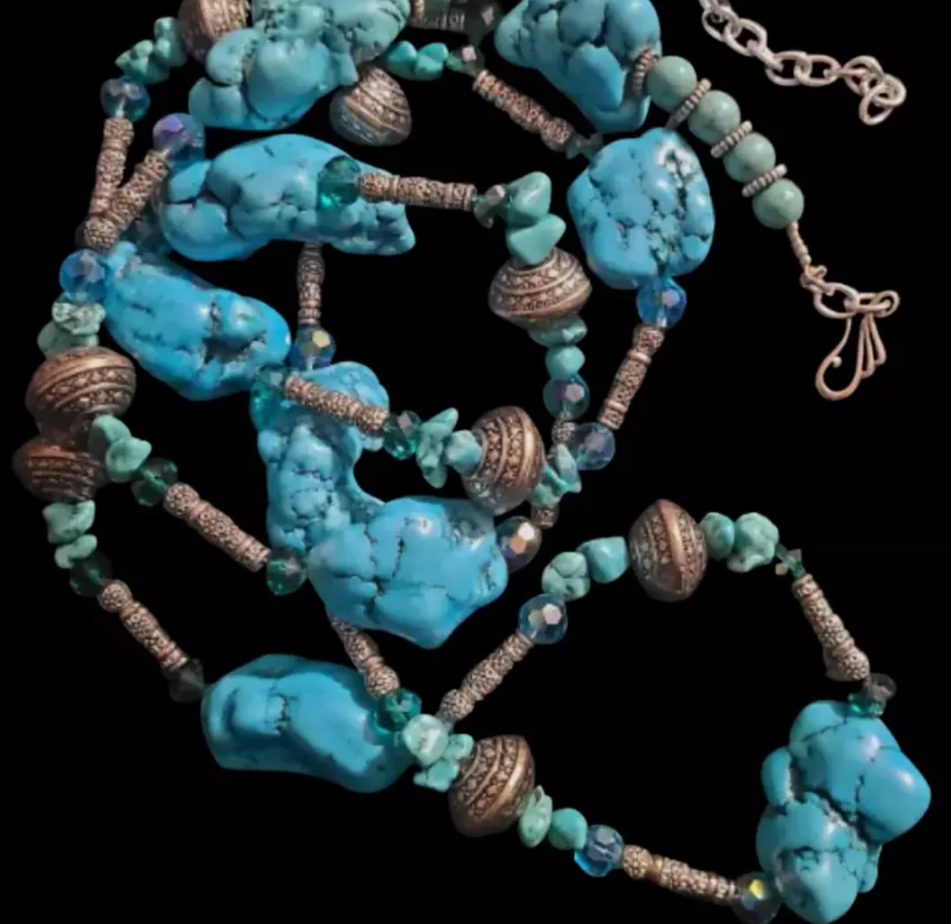 Blue Magnesite Nugget Western Style Long Rope Necklace - Faux Turquoise