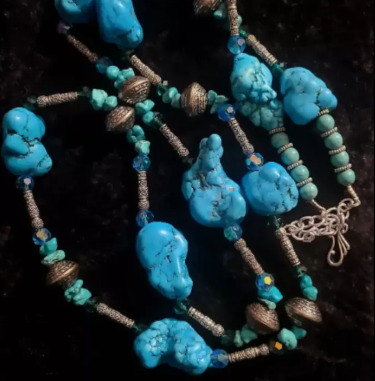 Blue Magnesite Nugget Western Style Long Rope Necklace - Faux Turquoise
