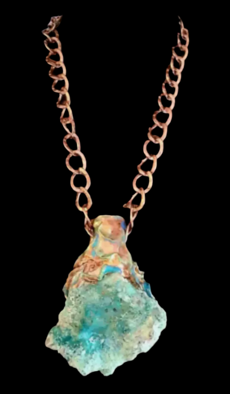 Rough Chrysocolla Sculpted Statement Gemstone Pendant Rustic Green G