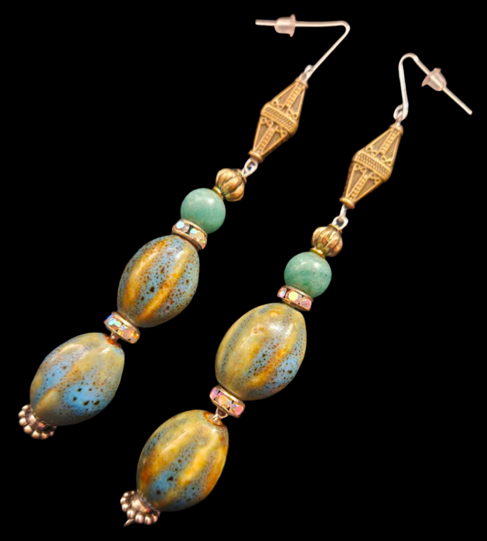 Olivine Blue Green & Yellow Porcelain Beaded Shoulder Dusters Exo