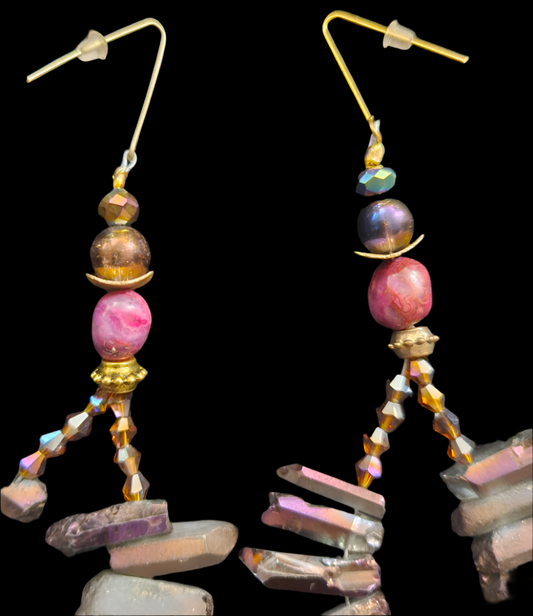 Purple Branch Quartz & Amber Crystal Hoop Statement Earrings Avant G