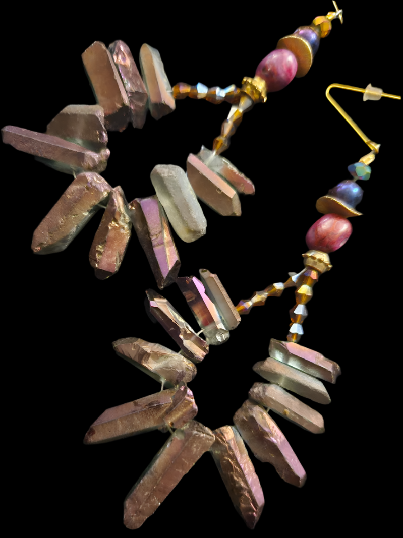 Purple Branch Quartz & Amber Crystal Hoop Statement Earrings Avant G