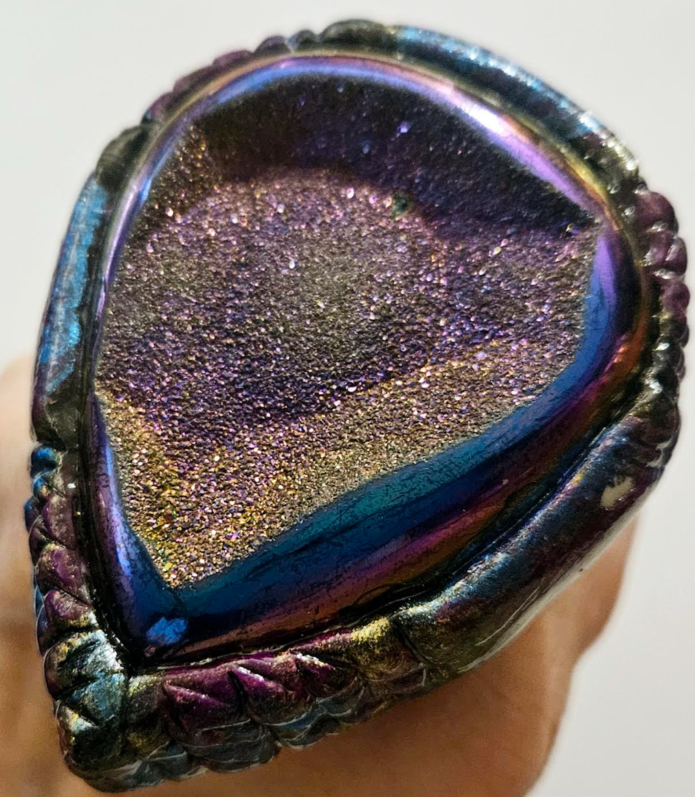 Heavily Crystallized Titanium Quartz Sculpted Statement Ring Flas