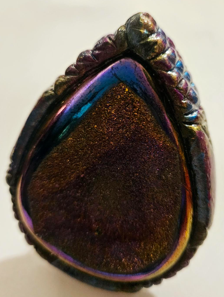 Heavily Crystallized Titanium Quartz Sculpted Statement Ring Flas