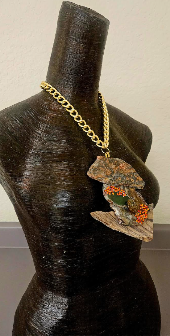 Earthy Jasper Slab & Swarovski Crystal Statement Gemstone Pendant Av
