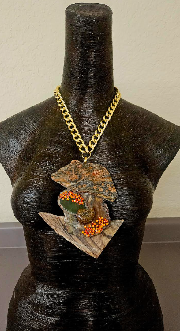 Earthy Jasper Slab & Swarovski Crystal Statement Gemstone Pendant Av