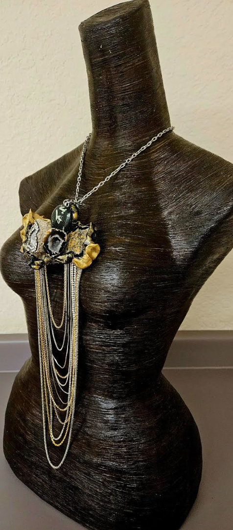Earth Tone Mixed Gemstone & Waterfall Chain Chest Piece - Androgynous