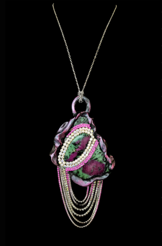 Ruby Zoisite Charm Pendant - Sexy Rhinestone Bling Cascade