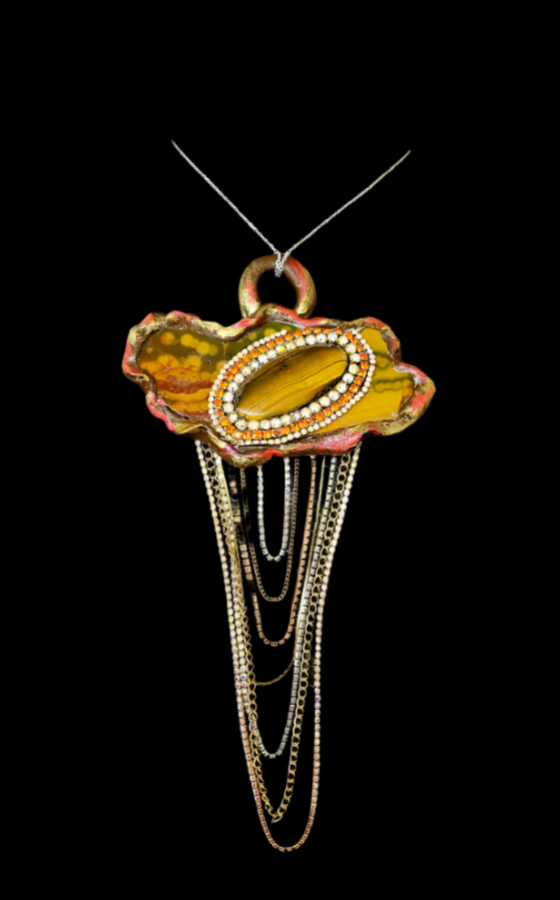 Ocean Jasper Slab & Tigers Eye Sculpted Artisan Statement Pendant