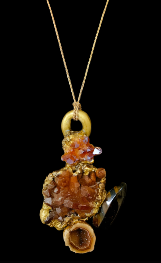 Mixed Warm Gemstone Sculpted Gemstone Pendant - Unisex Fall Wardrobe