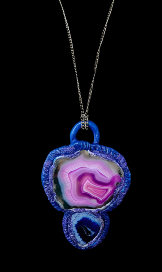 Purple Pink & Sapphire Blue Agate Totem Pendant - Unisex