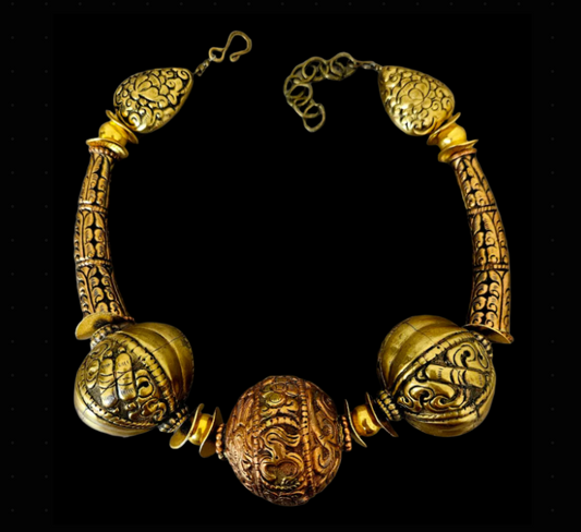 Tibetan Brass & Copper Repousse Exclusive Beaded Choker - Iris Apfel