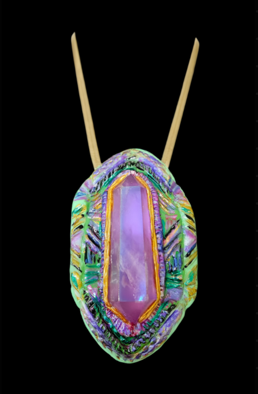 Purple Aura Quartz Art Deco Sculpted Pendant - Artists & Designers