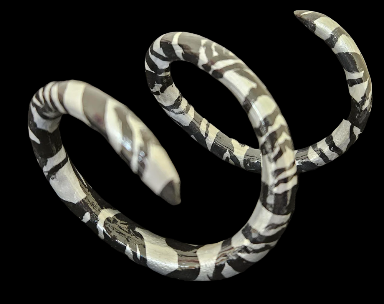 Silver & Black Snake Cuff Large Size - African Inspired Wrist Coil