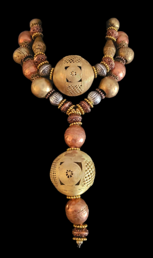 African Jumbo Beaded Brass & Copper Ethnic Luxury Necklace - Queens